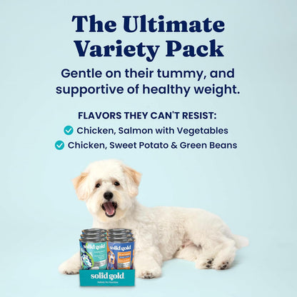 Solid Gold Wet Dog Food Variety Pack for Picky Eaters - Fit & Fabulous Chicken + Leaping Waters Chicken & Salmon Grain Free Canned Dog Food - Made with Real Protein for Sensitive Stomachs - 6 Pack