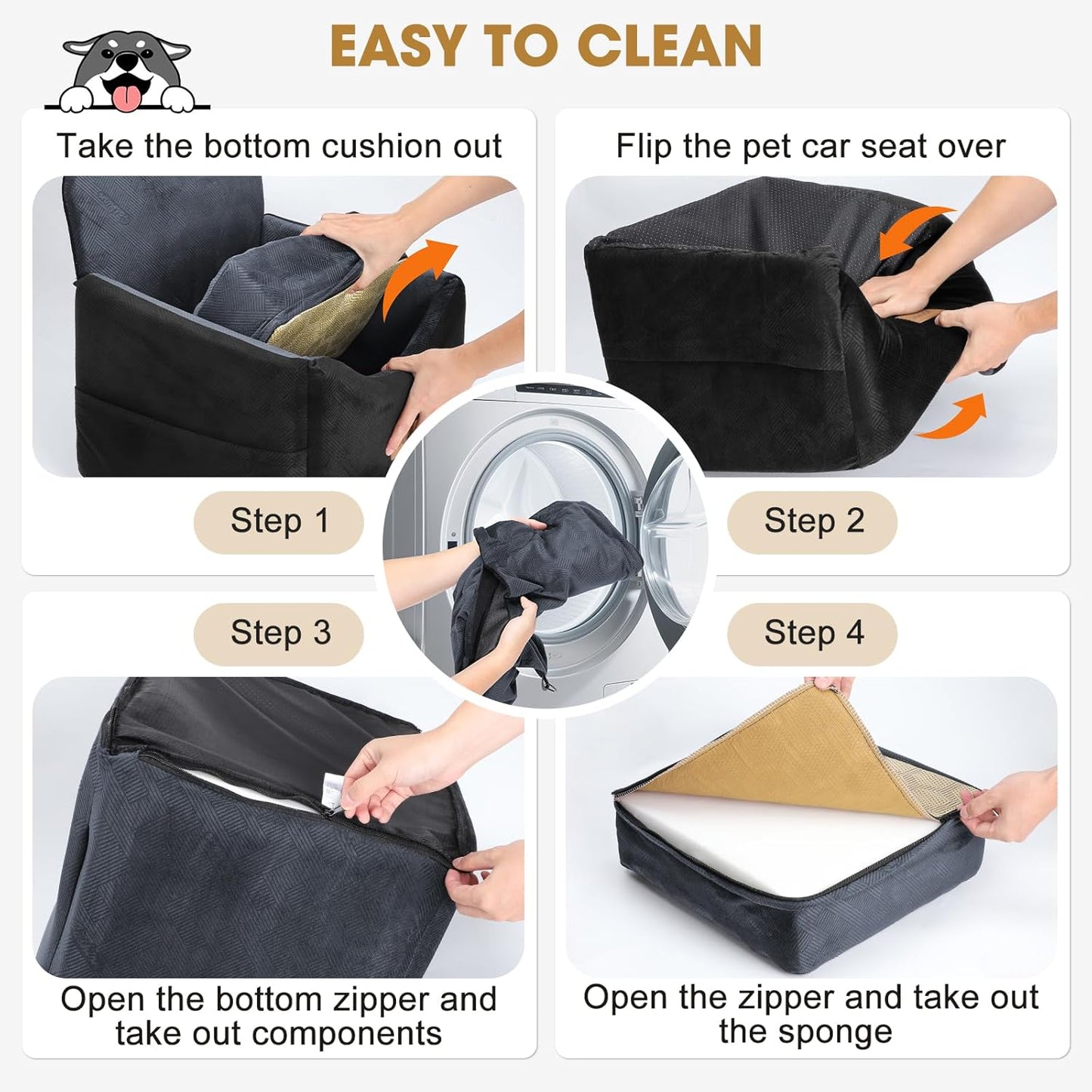 JOEJOY Dog Car Seat for Small/Medium Dogs, Memory Foam Dog Booster Seat with Washable Cover, Travel Safety Pet Car Seat with Storage Pockets for Dogs up to 30 lbs