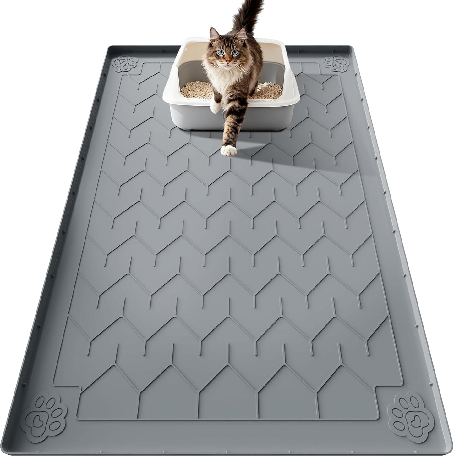 35" x 24"Cat Litter Mat & Extra Large 40"x28" Silicone Mat for Litter Box, Waterproof & Non-Slip Rubber Mat with Lip, Litter Trapping & Scatter Control, Soft on Cat Paws