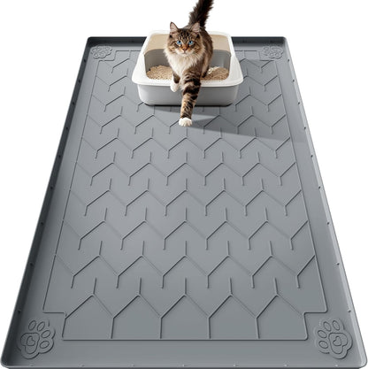 35" x 24"Cat Litter Mat & Extra Large 40"x28" Silicone Mat for Litter Box, Waterproof & Non-Slip Rubber Mat with Lip, Litter Trapping & Scatter Control, Soft on Cat Paws