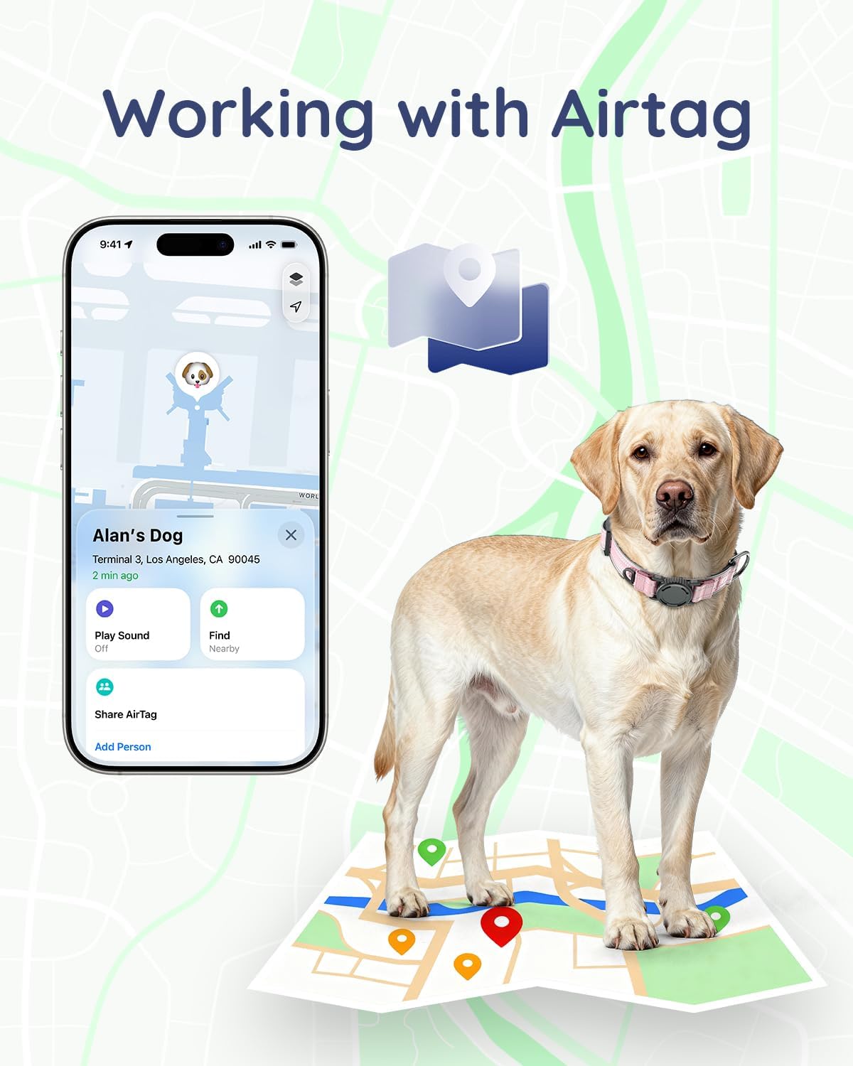 Airtag Dog Collar, IPX8 Waterproof Air Tag Dog Collars Holder | Reflective Ultra-Durable | Soft Padded | Lock Buckle | Heavy Duty | Fit Large Dogs(Pink,L(15"～24"))