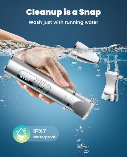 oneisall 4 in 1 Dog Grooming Kit with LCD Display, Dog Hair Trimmer for Paw Nail Grinder, Rechargeable Cordless Low Noise IPX7 Waterproof Pet Clippers