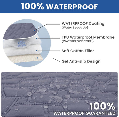 Waterproof Dog Blanket, Non-Slip Soft Pet Bed Cover, Couch Cover for Dogs Washable, Protects Sofa, Furniture, Crate, Car, Tear Resistant Leakproof Pet Blanket (68x82 Inch, Grey Blue)