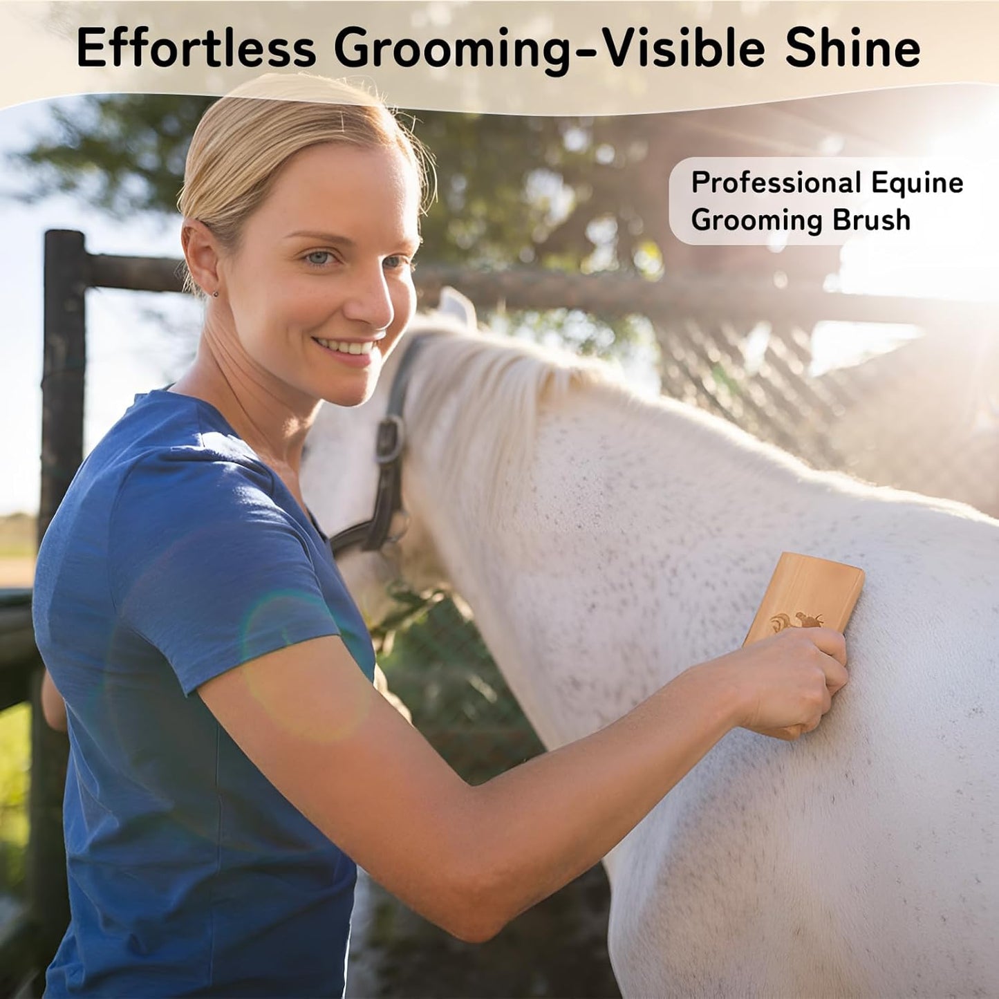 Deshedding Grooming Tool for Horses, Cats & Dogs Ergonomic Design Wooden Groom Brush Professional Grooming Tool Painlessly Remove Thick Short Long Hair Fur & Dirt