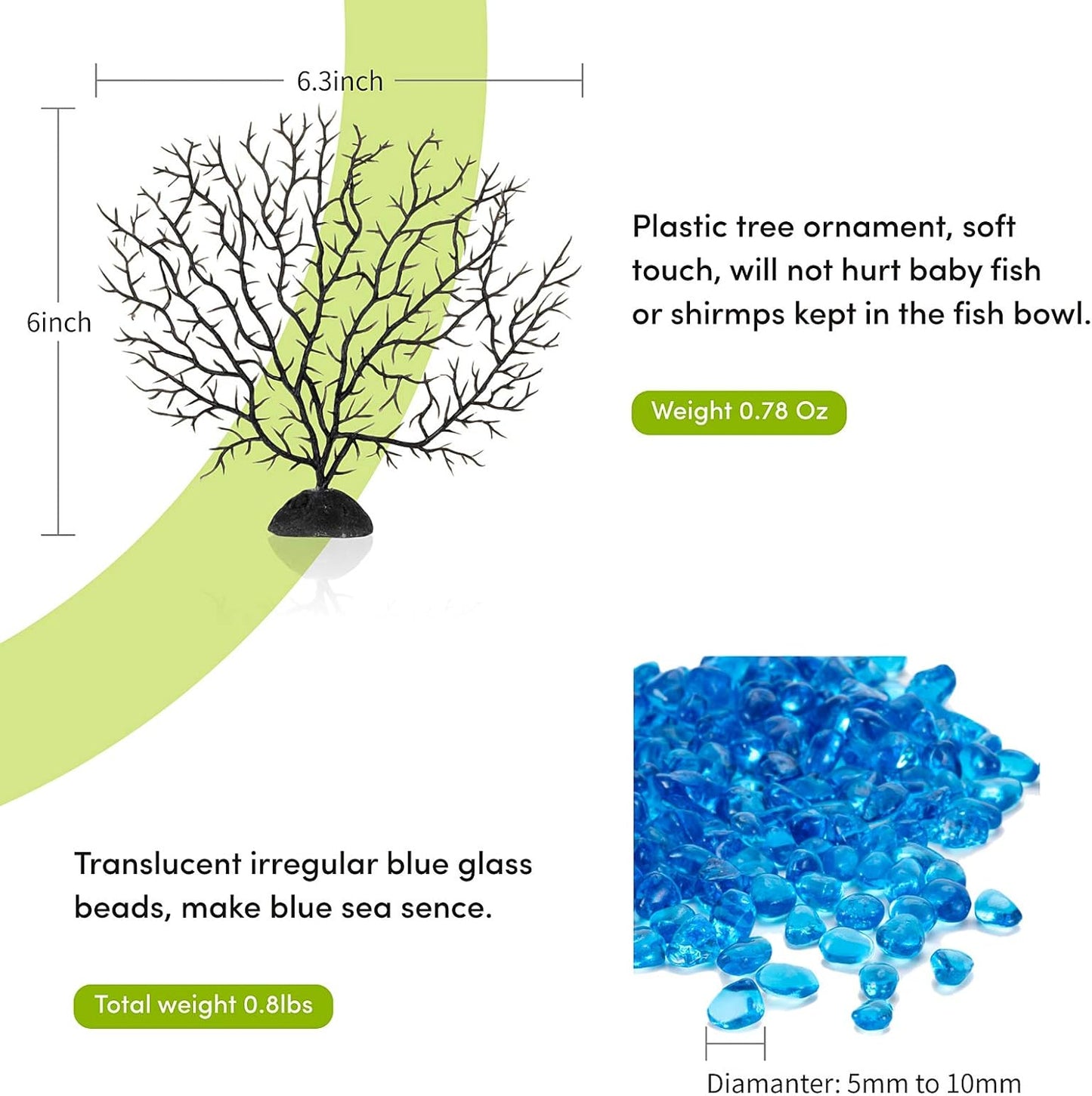 hygger Mini Glass Oblate Fish Bowl Kit, Small Fish Tank Comes with Blue Aquarium Decor Stones and Plastic Fan Branch Tree Ornament