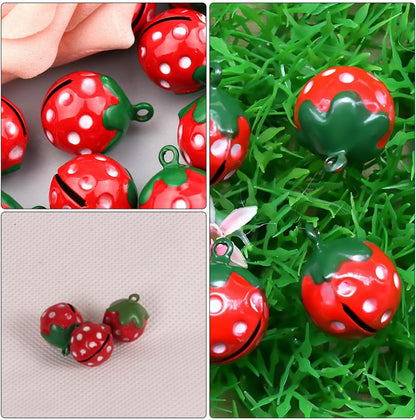 10Pcs Strawberry-Shaped Pet Collar Bells Mini Jingle Bell Pendants for Cats and Dogs, Strawberry Red DIY Craft Supply for Pet Necklace Accessories