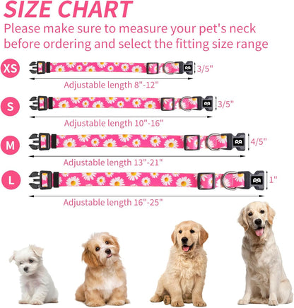 QQPETS Adjustable Soft Dog Collar: Print Flower Pink Multicolor Cute Patterns for XS Small Medium Large Pet Girl Boy Puppy Walking Running Training (S, Small Daisies)