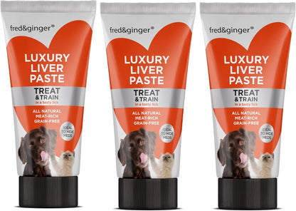 Fred & Ginger Liver Paste Tubes for Dogs and Cats 75g [Pack of 3] Grain Free, Hypoallergenic Luxury Liver Pate Ideal Training Aid, Medication Administering