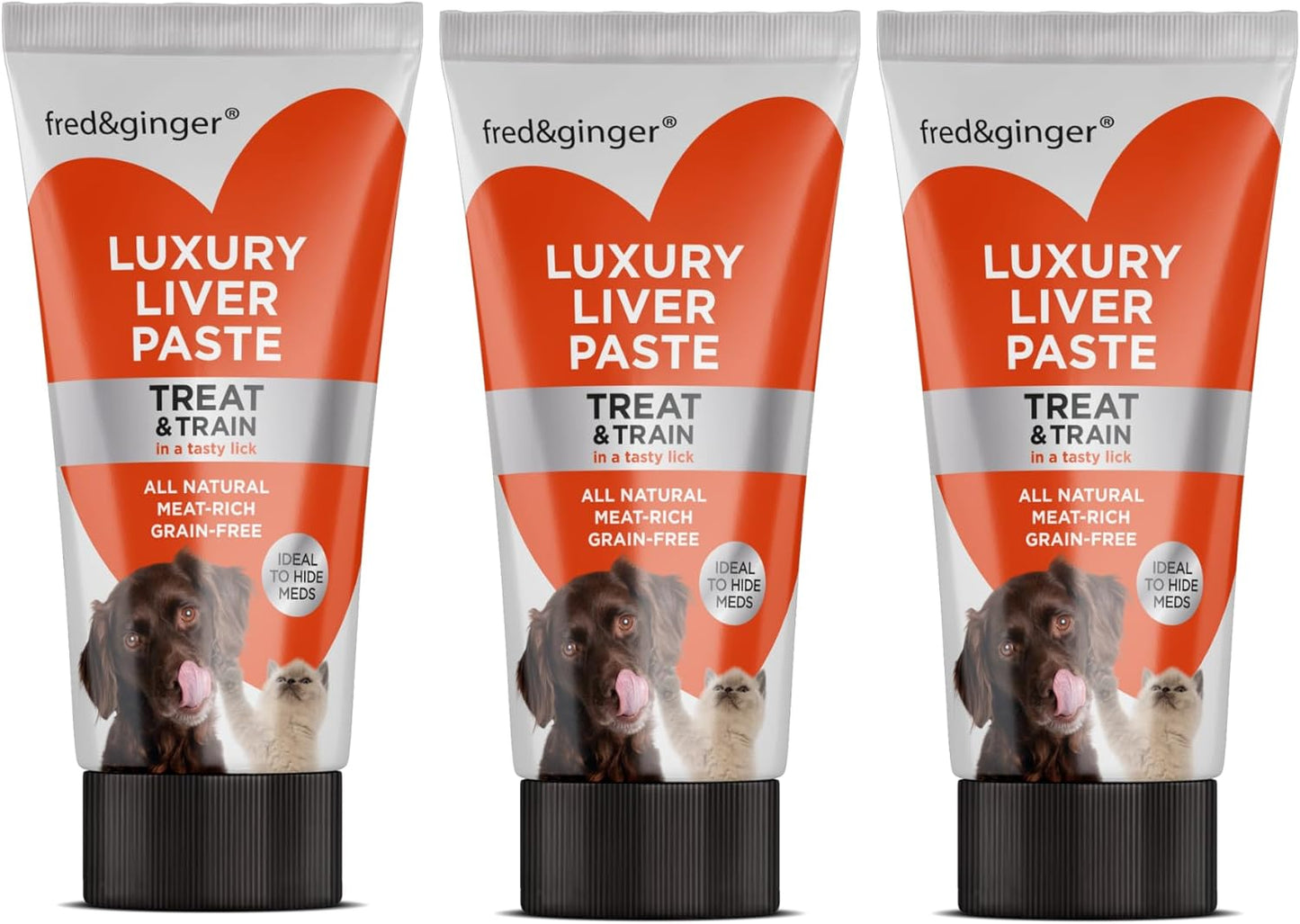 Fred & Ginger Liver Paste Tubes for Dogs and Cats 75g [Pack of 3] Grain Free, Hypoallergenic Luxury Liver Pate Ideal Training Aid, Medication Administering