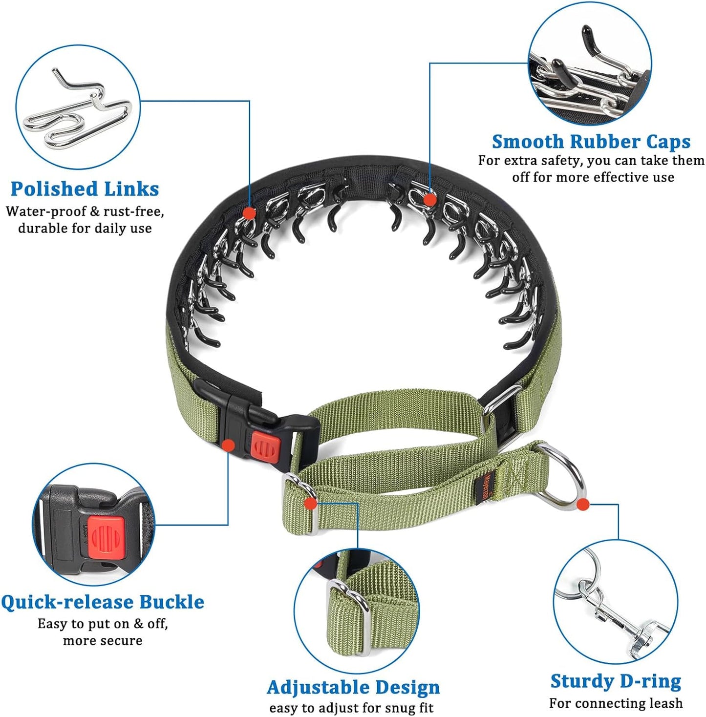 Mayerzon No Pull Dog Collar, Patented Martingale Collar for Small Medium Large Dogs with Buckle and Heavy Duty Nylon for Walking Training Hunting, Safe and Easy to Use(L, Green)