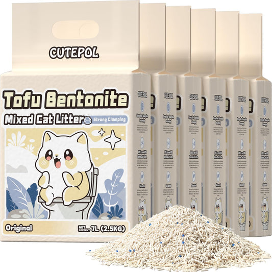 Mixed 4-in-1 Clumping Cat Litter 33 lb, Odor Control and Rapid Clumping, Water Absorbent and Flushable, Dust-Free, Multi-Cat, Bentonite Tofu Cat Litter, Milk Scent, 5.5lb/Pack