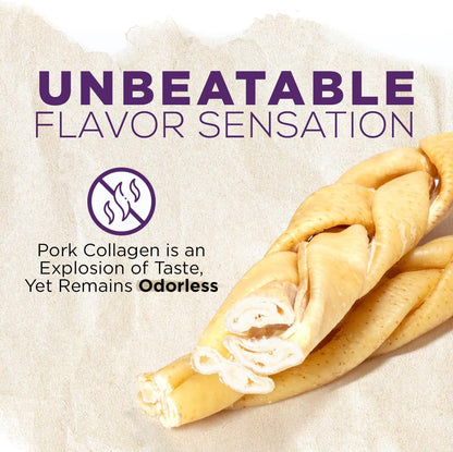 Natural Farm Braided Pork Collagen Dog Chews (5 Pack), Flavorful Braided Pork Collagen Sticks, Natural Dog Chews, Long Lasting, for Small, Medium, and Large Dogs, Odor-Free Rawhide Alternative