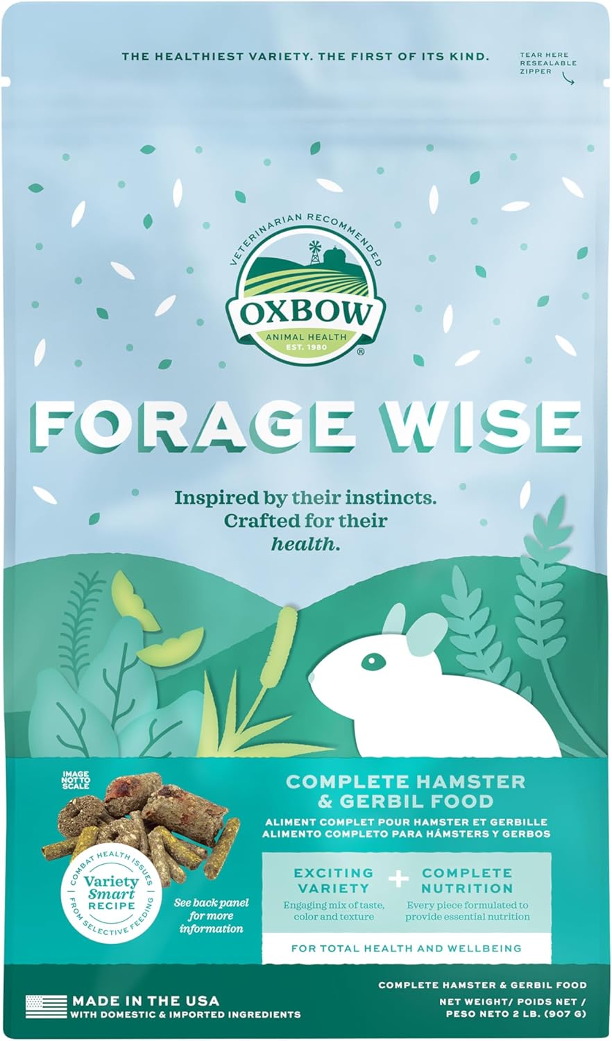 Oxbow Forage Wise Hamster & Gerbil Food, Vitamin Rich Healthy Daily Diet, Hamster Food, Veterinarian Formulated, Small Animal Pet Products, No Artificial Colors & Preservatives, Made in USA, 2 lbs