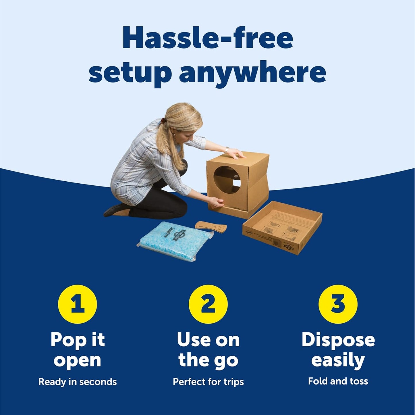 PetSafe Disposable Litter Box with Litter - Collapsible No-Mess Box with Reliable Leak-Proof Protection & Superior Odor Control - Includes 4.3 lb Bag Crystal Pebbles & 8 Disposable Scoops