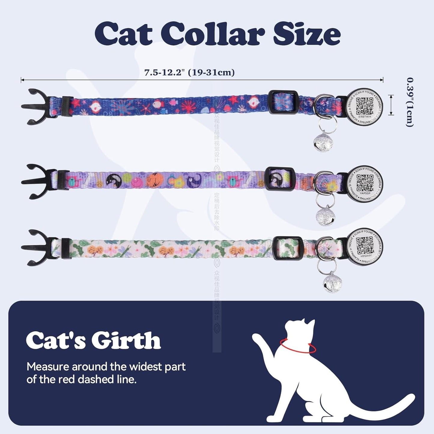 Nylon Breakaway Cat Collar QR Code with Air Tag Holder - Reusable Adjustable Pet ID Tag with Bell for Easy Tracking & Identification Hypoallergenic Cotton Safety Collar (Off-White)