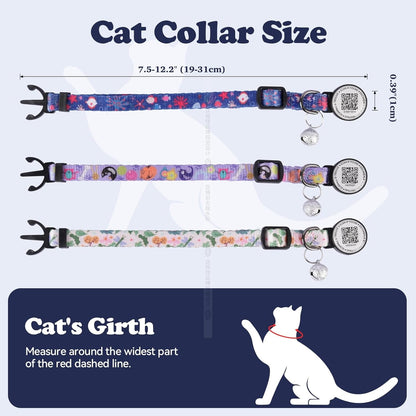 Nylon Breakaway Cat Collar QR Code with Air Tag Holder - Reusable Adjustable Pet ID Tag with Bell for Easy Tracking & Identification Hypoallergenic Cotton Safety Collar (Off-White)