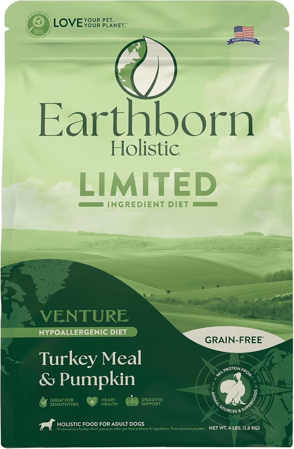 Earthborn Holistic Venture Turkey Meal & Pumpkin Limited Ingredient Diet Grain-Free Dry Food for Adult Dogs (4 lb. Bag)
