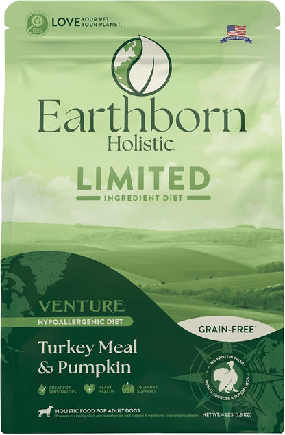 Earthborn Holistic Venture Turkey Meal & Pumpkin Limited Ingredient Diet Grain-Free Dry Food for Adult Dogs (4 lb. Bag)