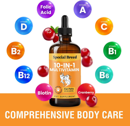 10-in-1 Liquid Multivitamin for Dogs and Cats, 8 Ounce Multi Vitamin Supplement, Vitamin for Dogs, Vitamins for Cats, with Glucosamine & Cranberry, 8 oz