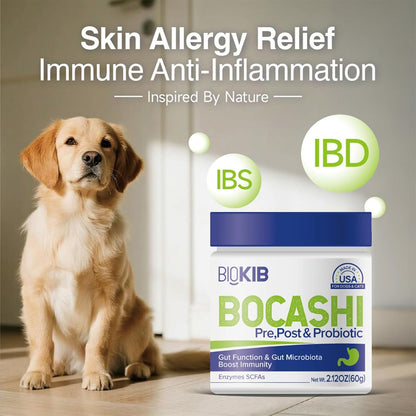 BOCASHI Probiotics for Dogs & Cats, Pet Fermented Nutritional Powder - Food Topper for Digestive Health, Gut Support, Diarrhea & Constipation, Immune Booster - Natural, Made in USA - 60 Scoops
