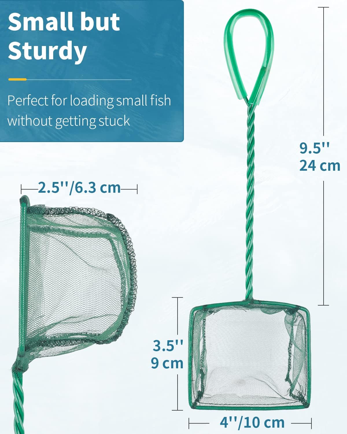 Pawfly Aquarium Fish Net with Braided Metal Handle Square Net with Soft Fine Mesh Sludge Food Residue Wastes Skimming Cleaning Net for Fish Tanks Small Koi Ponds and Pools