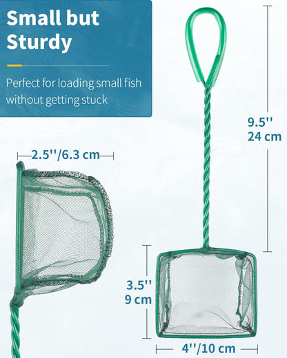 Pawfly Aquarium Fish Net with Braided Metal Handle Square Net with Soft Fine Mesh Sludge Food Residue Wastes Skimming Cleaning Net for Fish Tanks Small Koi Ponds and Pools