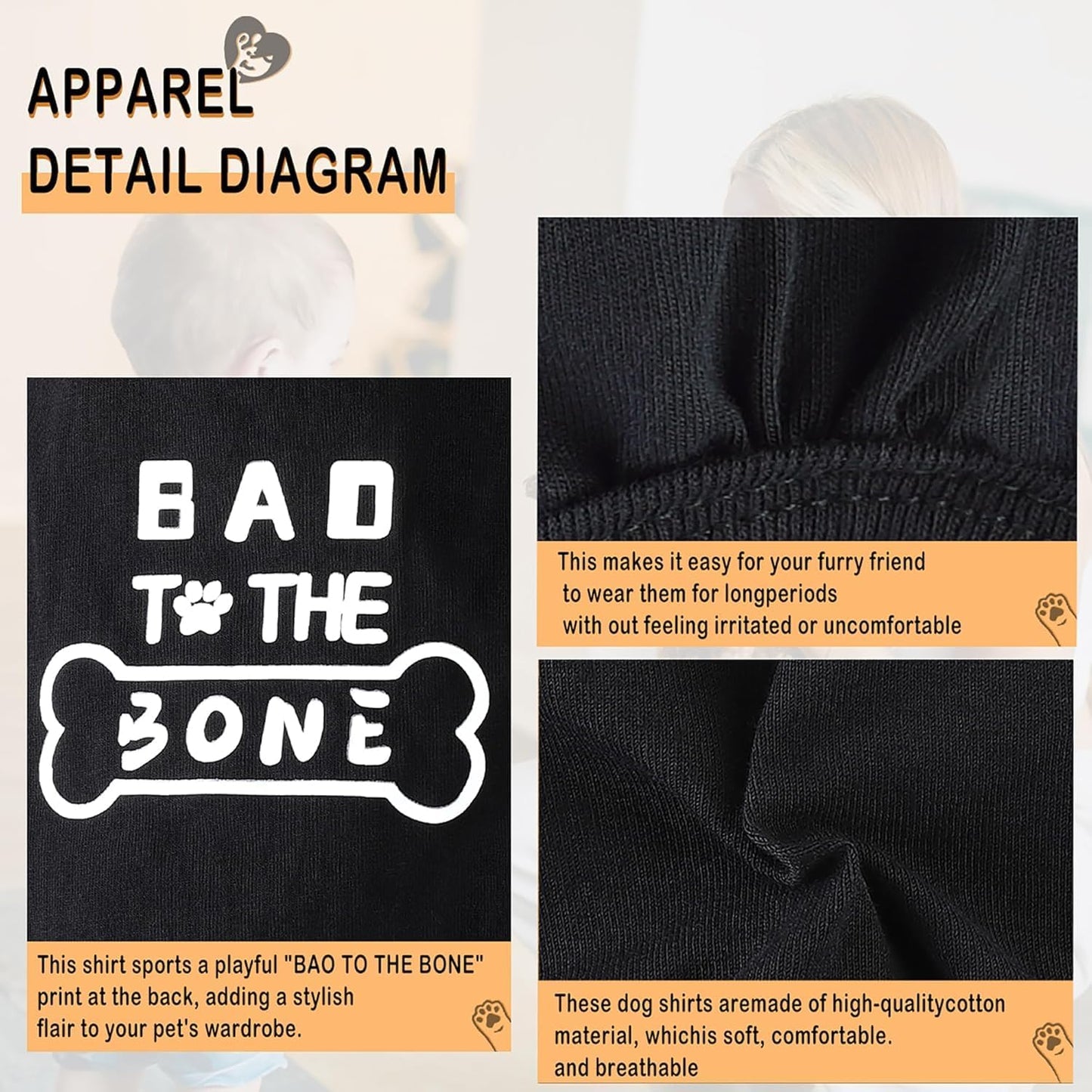 Discover Cozy Cotton Canine Wear: Soft, Lightweight, and Breathable Dog Shirt Vest with Eye-Catching Graphics(Bad to The Bone), Keeping Your Furry Friend Warm and Comfy! Grey M