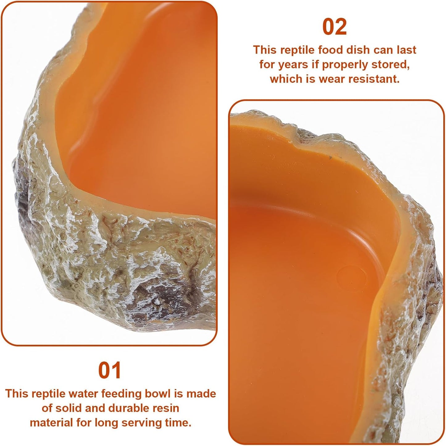 Resin Rock Worm Feeder Dish and Tortoise Water Bowl Reptile Food Holder XS Size Terrarium Feeding Supplies for Lizards Geckos Turtles and Amphibians