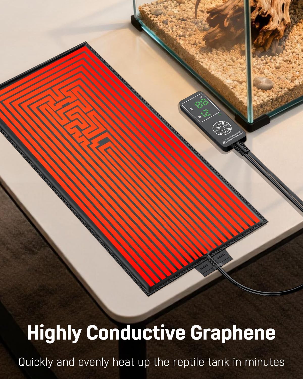 Pawfly Reptile Heat Pad with Thermostat & Timer - Reptile Heating Pads 25 W, 17.7 x 8 Inch Hermit Crabs Heating Pad, Heat Mat for Reptiles Turtles Frogs Snakes Lizards Geckos Plants Seedlings