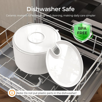 Ceramic Cat Water Fountain, 2.2L/74oz Ceramic Cat Fountains for Drinking Indoor with 3 Replacement Filters and 3 Sponges, Automatic Pet Water Dispenser with Ultra-Quiet Pump