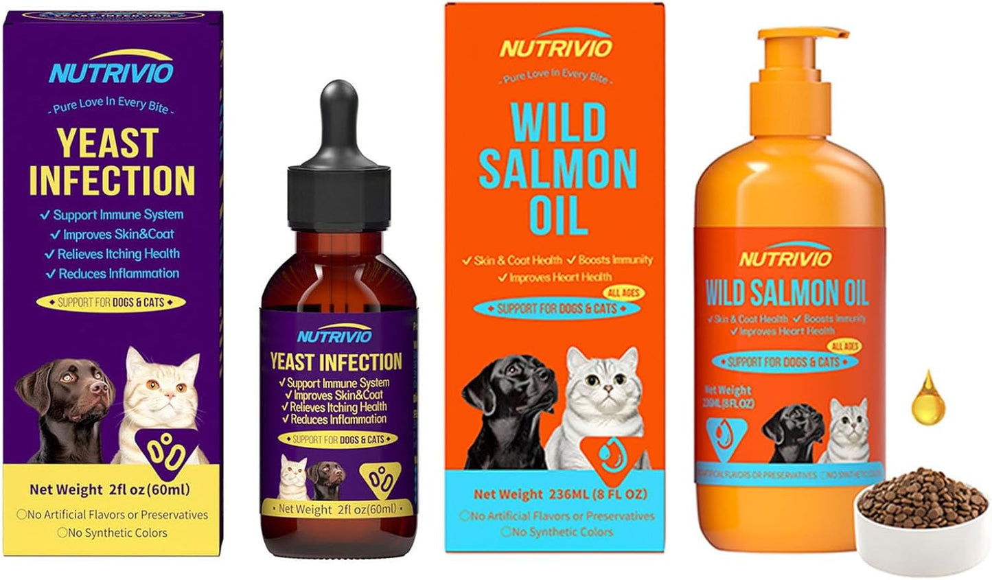 Yeast Infection Treatment for Dogs and Wild Alaska Salmon Oil for Dogs & Cats Fish Oil Omega 3 Supplements with EPA & DHA