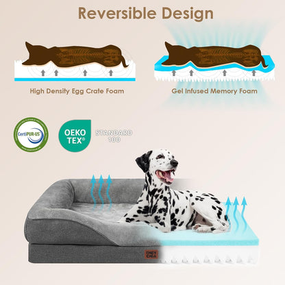 EHEYCIGA Memory Foam XL Dog Bed for XLarge Sized, Extra Large Orthopedic Dog Sofa with Sides and Waterproof Liner, Washable Bolster Pet Bed Couch with Removable Cover, 42x30x7.5 Inch, Grey