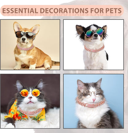 Dog Chain Collar Diamond Link Dog Collar Walking Dog Necklace Metal Cat Chain with Secure Buckle Pet Crystal Collar for Small Medium Large Dogs Cats (Pink, 18 Inch)