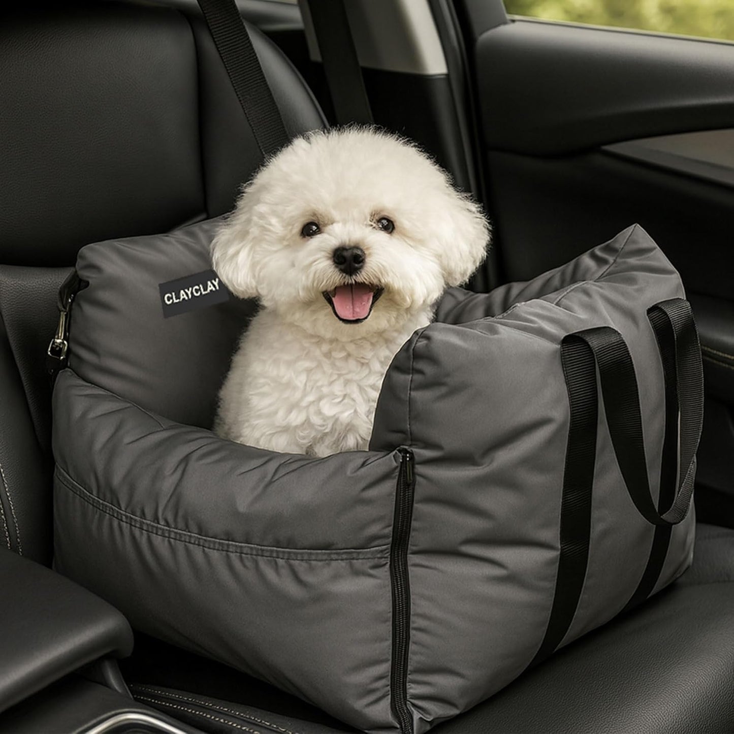Dog Car Seat for Small Dogs - Soft Booster Seat with Safety Strap, Waterproof & Washable Pet Travel Carrier Bed, Portable Puppy Carseat with Storage for Car Travel Comfort