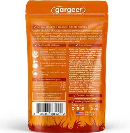 2oz Bearded Dragon Food Supplement, Flower Salad Mix Topper. Supercharge Juveniles & Adults Appetite, Health & Immune System. Complete Diet, Rich with Vitamins, Made in The USA. Enjoy!