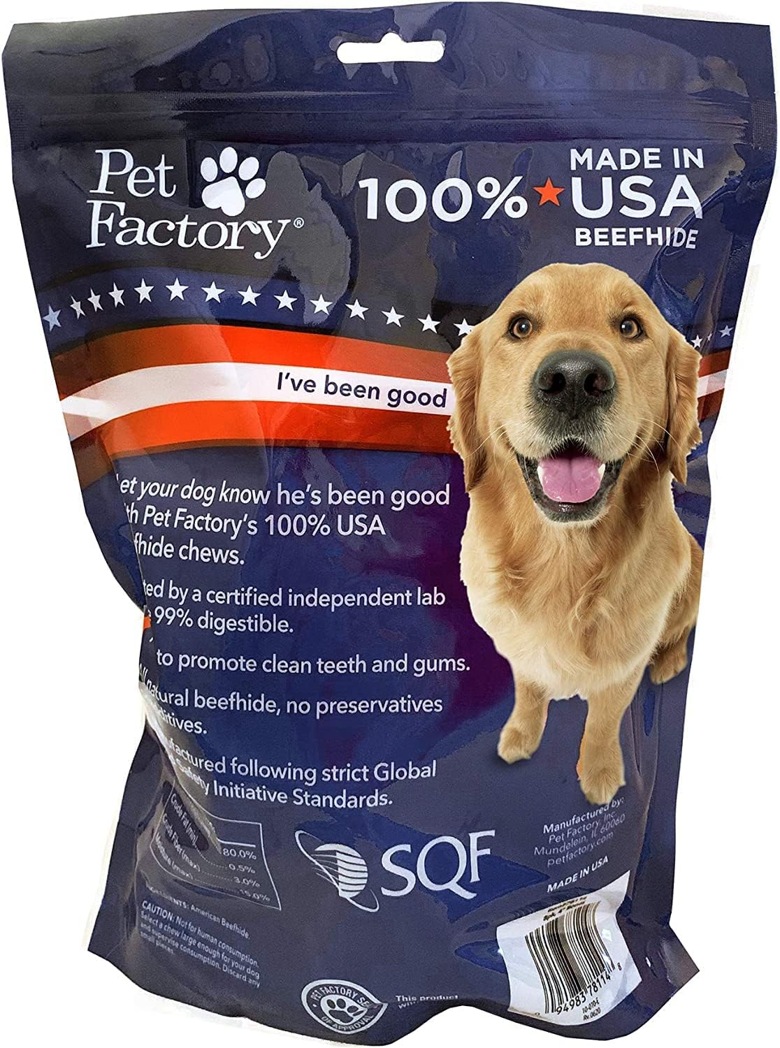 Pet Factory 100% Made in USA Beefhide 6-7" Knotted Bones Dog Chew Treats - Natural Flavor, 8 Count/1 Pack