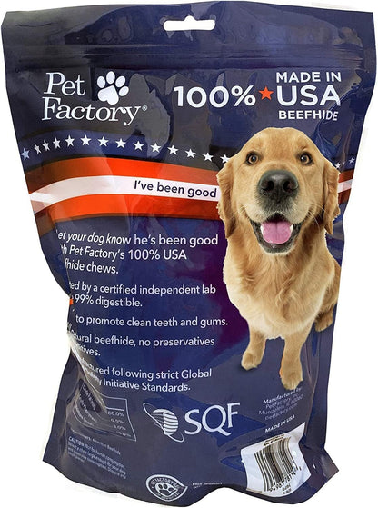 Pet Factory 100% Made in USA Beefhide 6-7" Knotted Bones Dog Chew Treats - Natural Flavor, 8 Count/1 Pack