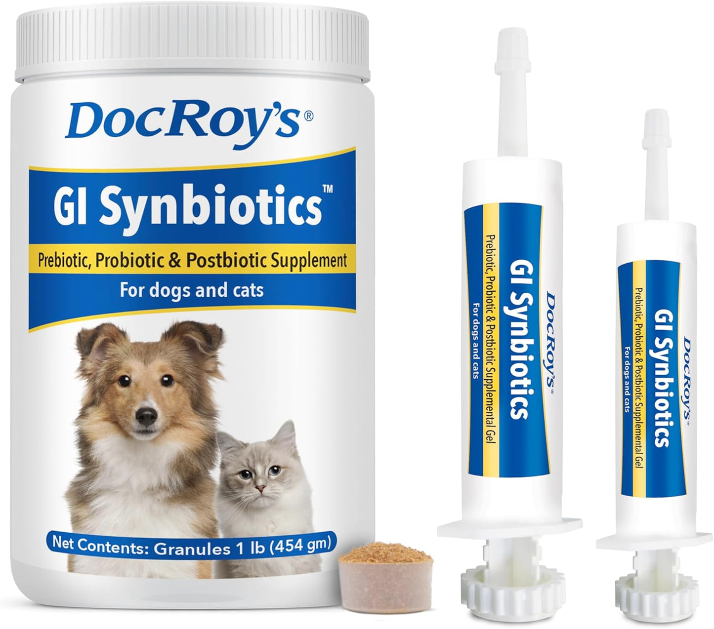 Doc Roy’s GI Synbiotics Probiotic & Prebiotic Granules for Dogs & Cats, Digestive & Immune Health Supplement with Live Cultures, BgMOS & Beta Glucans, Chicken Flavor, 454g Granules