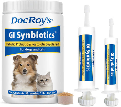 Doc Roy’s GI Synbiotics Probiotic & Prebiotic Granules for Dogs & Cats, Digestive & Immune Health Supplement with Live Cultures, BgMOS & Beta Glucans, Chicken Flavor, 454g Granules