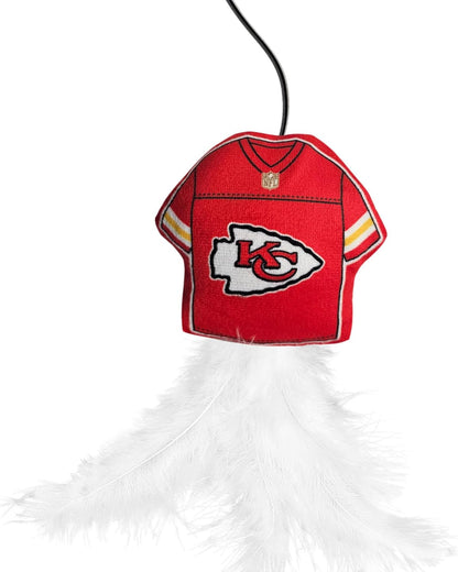 NFL Kansas City Chiefs Cat Toy Wand with Catnip - Team Jersey Shaped Plush Teaser Toy for Cats & Kittens - Interactive Pet Toy for Play & Exercise