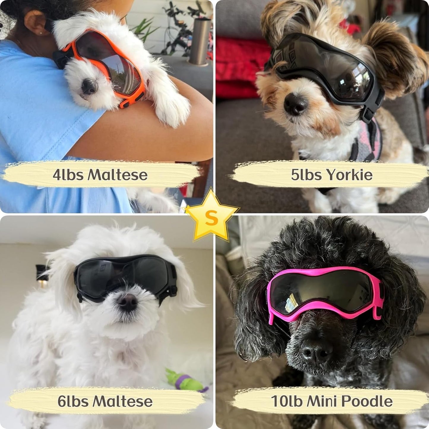 PETLESO Dog Goggles Small Breed, Dog Sunglasses UV Protection Puppy Eyewear for Small Pet Outdoor Riding Driving, Orange S