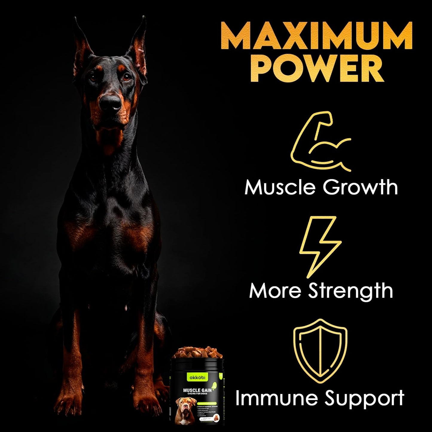 11-in-1 Muscle Gain Chews - Weight Gain Supplements for Dogs with High Protein & Amino Acids - Premium Muscle Builder for Bully & All Breeds - Healthy for Puppies - 150 Chews - Duck