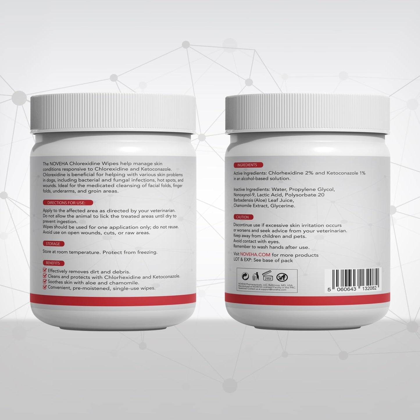 NOVEHA 1 Pet Wipes (150 ct) + Dog Wound Therapy Spray 8 oz | Skin & Hygiene Care Kit for Dogs & Cats