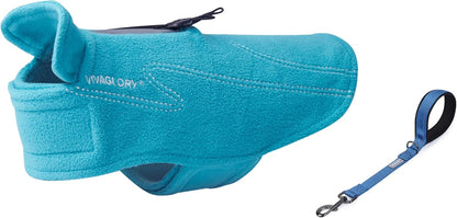 VIVAGLORY Dog Fleece Coat + Short Dog Leash, Easy to Take on and Off, Padded Neoprene & Heavy Duty