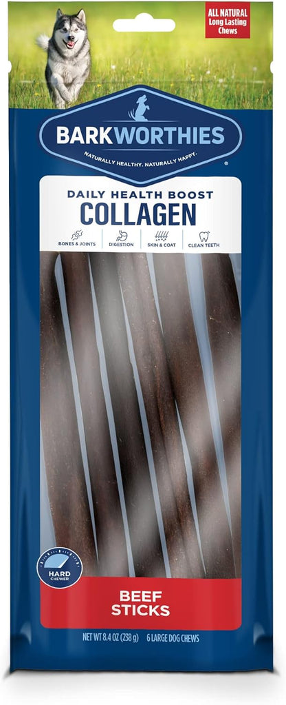 Barkworthies Plain Collagen Sticks - 12 Inch 6 Count (Pack of 1) - Long-Lasting, Single Ingredient