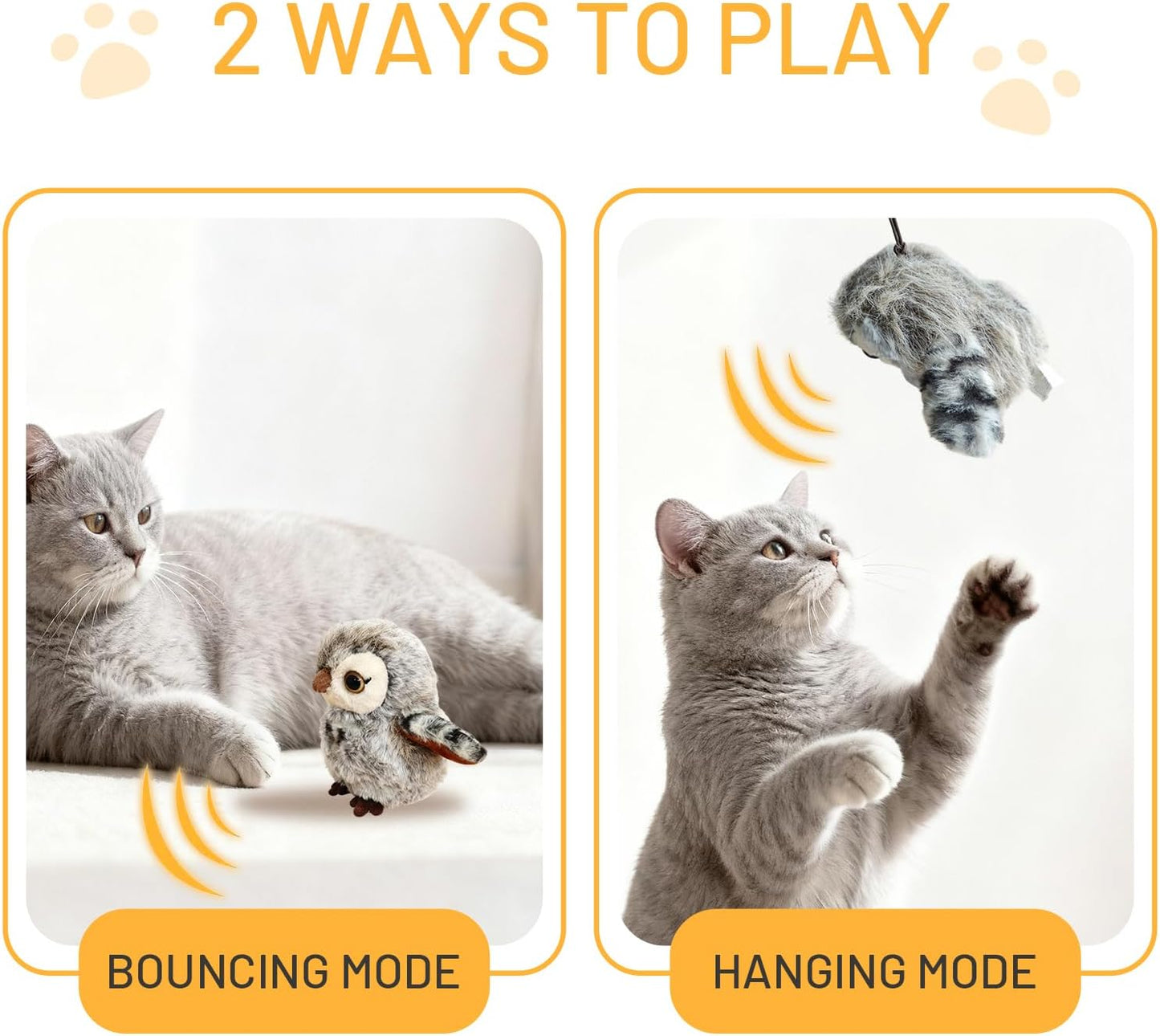 Puffluv Flapping Cat Toy,Chirping Owl Interactive 3-Mode Flapping Bird, Rechargeable USB with Catnip Pouch for Indoor Kitty Playful Exercise Reduce Boredroom