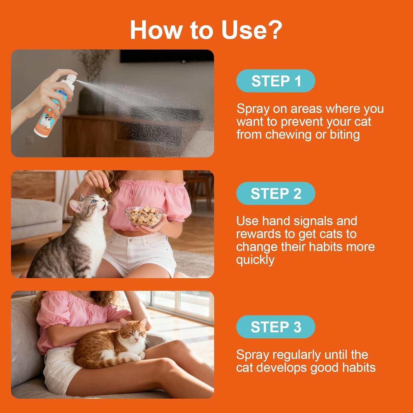 Cat Deterrent Spray, Natural Cat Repellent Spray with Citrus Scent, Indoor & Outdoor Traning Aid for Urine Marking & Anti-Scratch, Safe for Furniture, Plant & Rugs, (150ml/5.28oz)