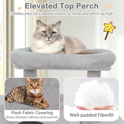 Tangkula 70 Inch Tall Cat Tree, Multi-Level Large Cat Tower with Sisal Scratching Posts, Plush Top Perch, 2 Condos, Hammock, 2 Dangling Balls, Cat Tree Tower for Indoor Cats Large Adults (Light Grey)
