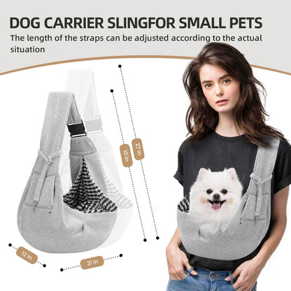 Adjustable Dog Carrier Sling - Hand-Free Dog Carriers for Small Dogs and Cats, Puppy Sling Carrier with Zipper Purse Pocket, Travel Safety Harness, Puppy Essentials (Gray)