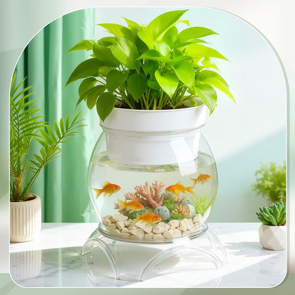 Geelin Plastic Fish Tank with Hydroponic Top and Base, Aquaponic Planter Bowl Shatterproof with Clear Clarity for Terrarium, Flower Vase Centerpiece Gift for Fish Lovers (Round)(5 Gallon)